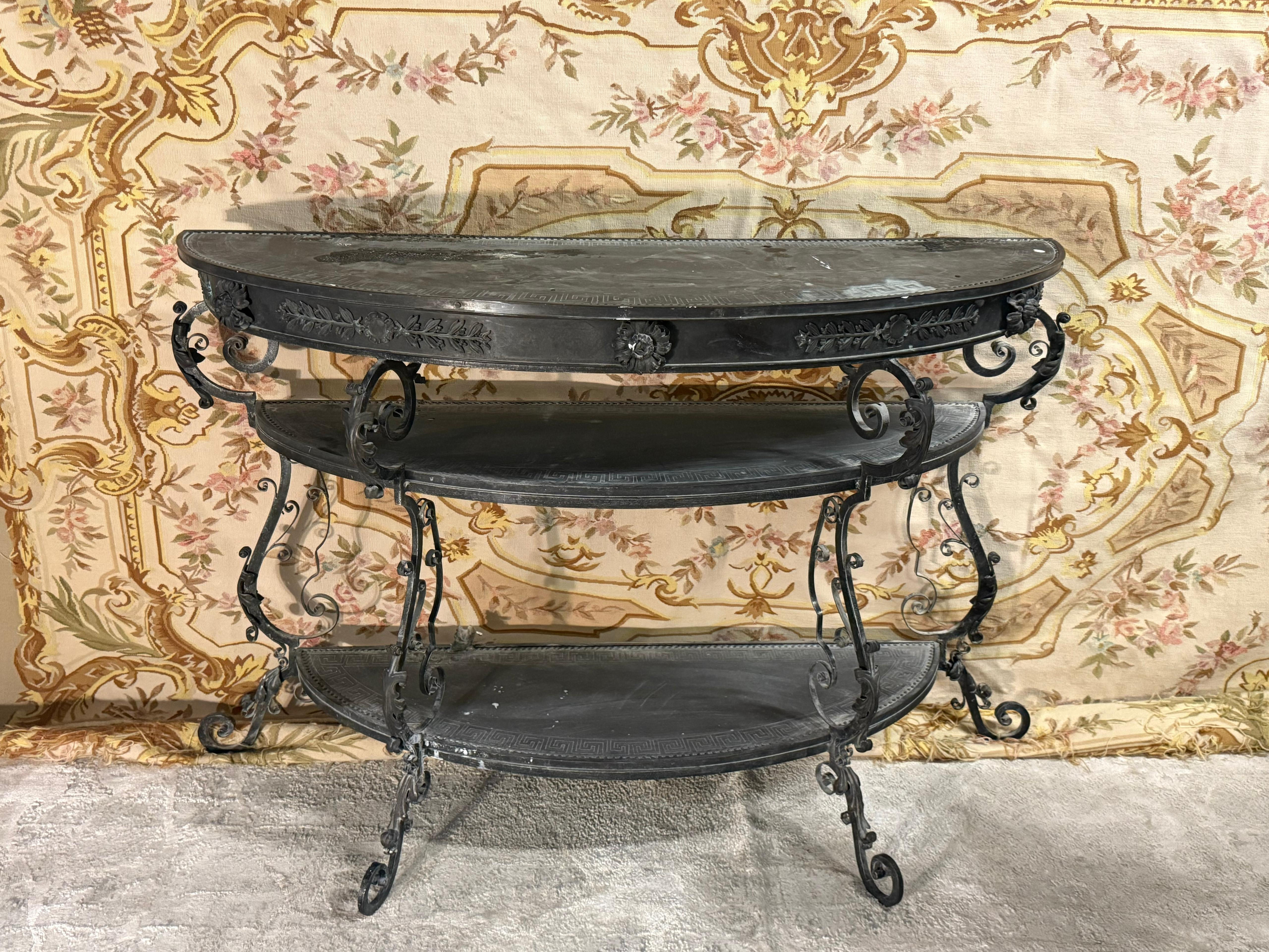 Wrought Iron Demilune Console
